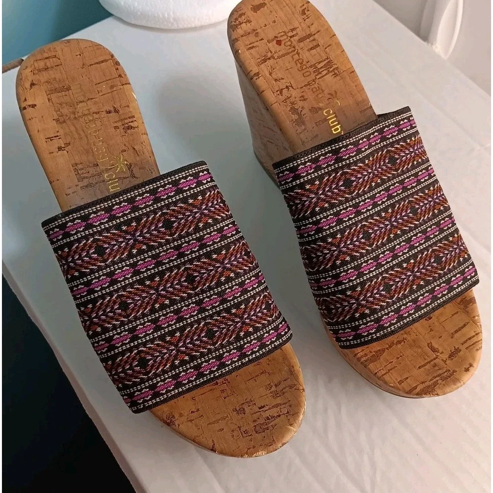 Montego Bay Club Sz 5.5 O'Malley‎ Women Cork Wedge Heel Boho Slide Sandals
